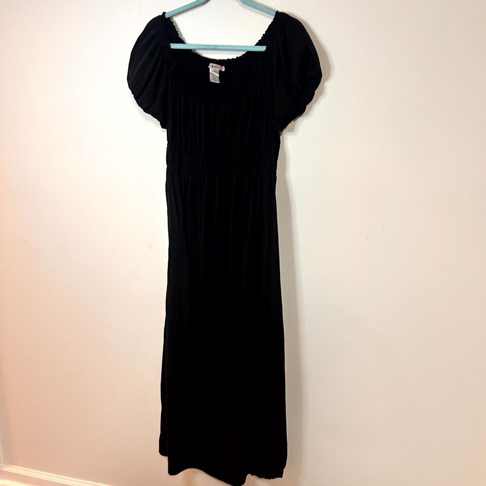 Love Squad Maxi Dress Womens 2X Plus Black Pleated Ruffle Trim Modest Minimalist - Picture 3 of 11
